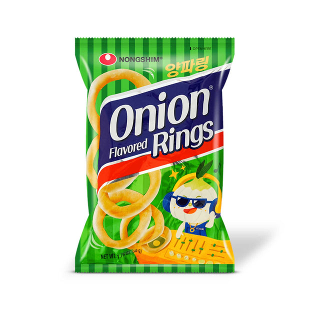 A bag of Nongshim Onion Rings, a tasty snack, on a white background.