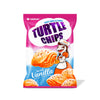A bag of Orion Turtle Layered 4D Chips: Sweet Vanilla, a blissful blend of sweet and salty flavors, featuring an image of a woman on the packaging.