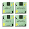 Four green packages of Bokksu brand Bokksu Tinned Shirasu Anchovies with Yuzu Pepper (4-Pack), each weighing 2.82 oz (80 ml), arranged in a grid, hailing from the renowned Miyazaki Port.
