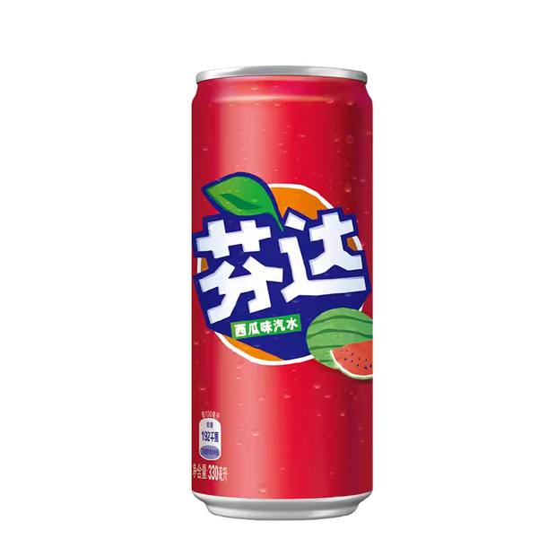 The Coca Cola Fanta: Watermelon from Sugoi Mart Retail is a red can of soda featuring Chinese text and a small watermelon graphic, perfectly capturing the essence of refreshing drinks with its carbonated watermelon flavor.