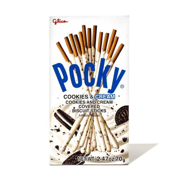 Enhance your Glico Pocky: Variety Pack (6-Pack) with Cookies & Cream Biscuit Sticks featuring Oreo-style cookies on the packaging—a delicious addition to your Glico assortment.