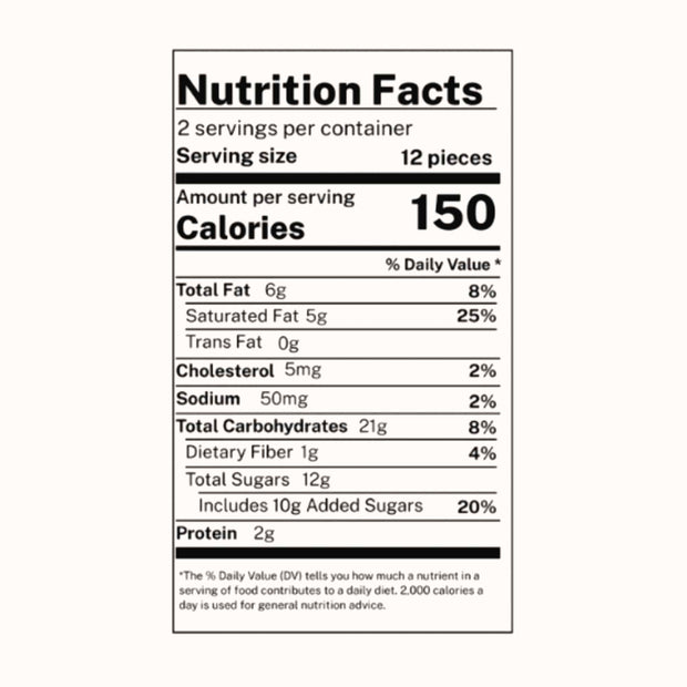 Nutrition facts label for Glico Pocky: Variety Pack (6-Pack) by Glico, shows 2 servings per pack, 12 sticks per serving, 150 calories each, plus detailed info on fat, cholesterol, sodium, carbs, and protein.
