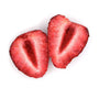 Two strawberry halves lie flat against a white background, showcasing their vibrant red and white textures, reminiscent of a delectable Japanese treat. Perfect for inclusion in the Bokksu Gift: White Strawberry snack box. thumbnail 2