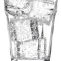 A glass of Sangaria Ramune Soda: Peach with ice cubes in it. thumbnail 3