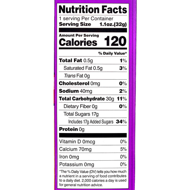 A Kracie Popin Cookin DIY Candy: Ramen nutrition label with a purple background.