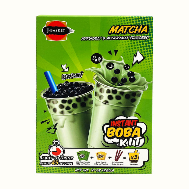 J-Basket Matcha hot boba latte.