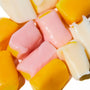 Assorted chewy candies in Morinaga Hi-Chew Large Stand Bag: Fruit Combo Double Layered Tropical flavor and pastel colors. thumbnail 2