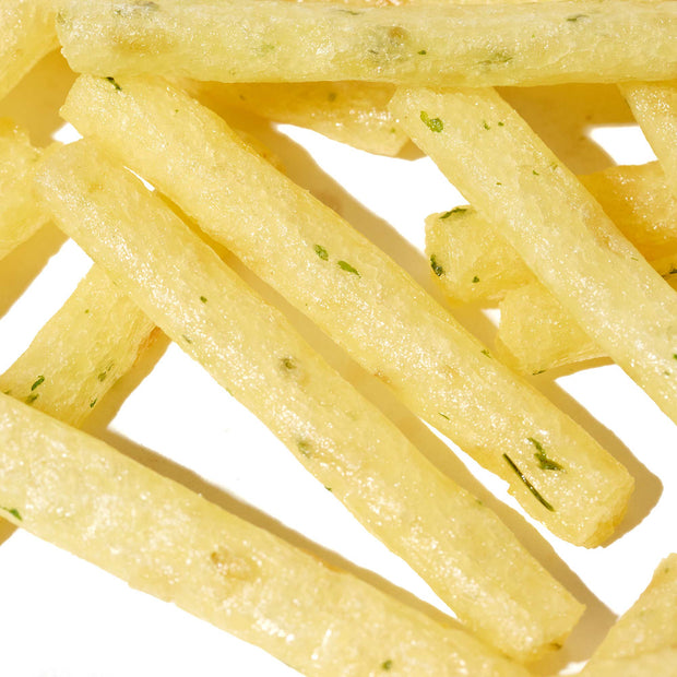 A pile of Calbee Jagarico: Hokkaido Butter on a white surface.