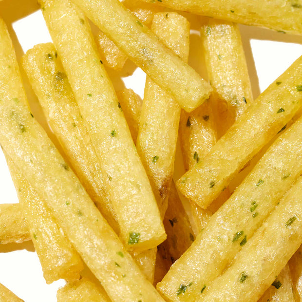 A pile of Calbee Jagarico: Sukiyaki on a white background.