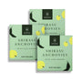 Three boxes of Bokksu Tinned Shirasu Anchovies with Yuzu Pepper (3-Pack), each weighing 2.82 ounces (80 grams), against a white background. The packaging is green with black and yellow text and geometric designs. These snacks are high in protein, making them a nutritious choice. thumbnail 1
