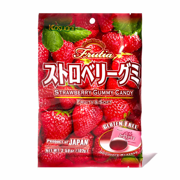 Kasugai Frutia Strawberry Gummy candy with japanese text.