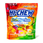 A brightly colored package of Morinaga Hi-Chew Large Stand Bag: Fruit Combo Double Layered Tropical chewy candy displaying two flavor varieties. thumbnail 1
