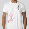 Man wearing a Bokksu Sakura T-shirt with a sakura print and Katakana text.