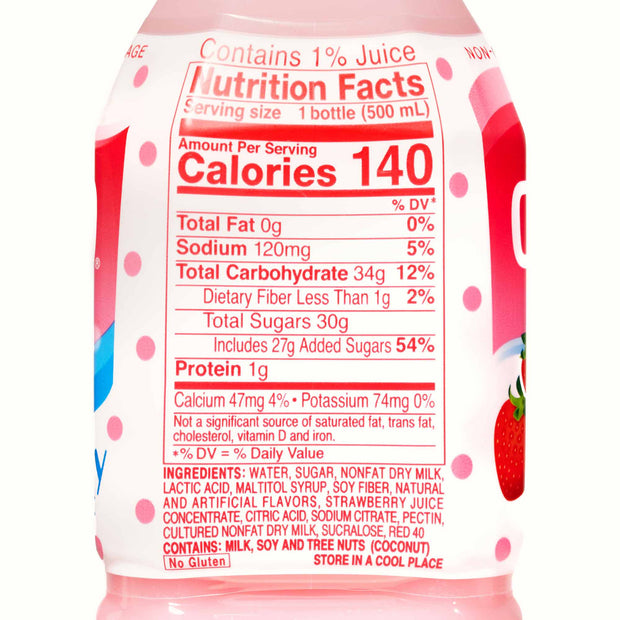 A bottle of Asahi Calpico: Strawberry juice on a white background.