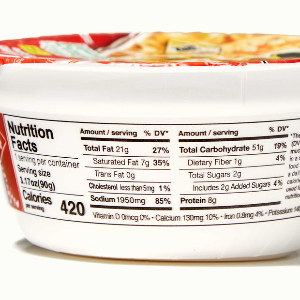 A bowl of Hikari Menraku Udon Bowl: Tempura with a nutrition label.